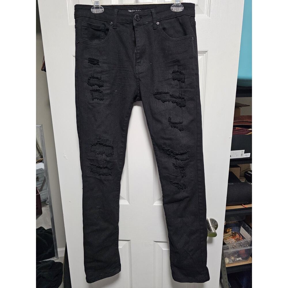 Mens Blackwash Waimea Skinny Fit Distressed Black Denim Jeans Size 32/32